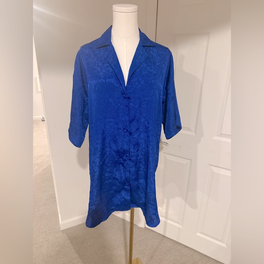Vintage Victoria’s Secret Blue Jacquard Satin Nightshirt - Size XS/S